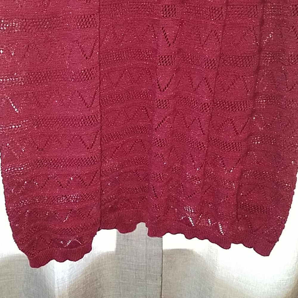 UNIQUE style Dark Red Sparkle Pointelle Sweater dress - Picture 7 of 8